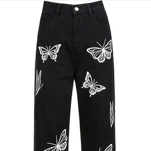 Women’s Butterfly Patchwork Highwaisted Black Jeans
